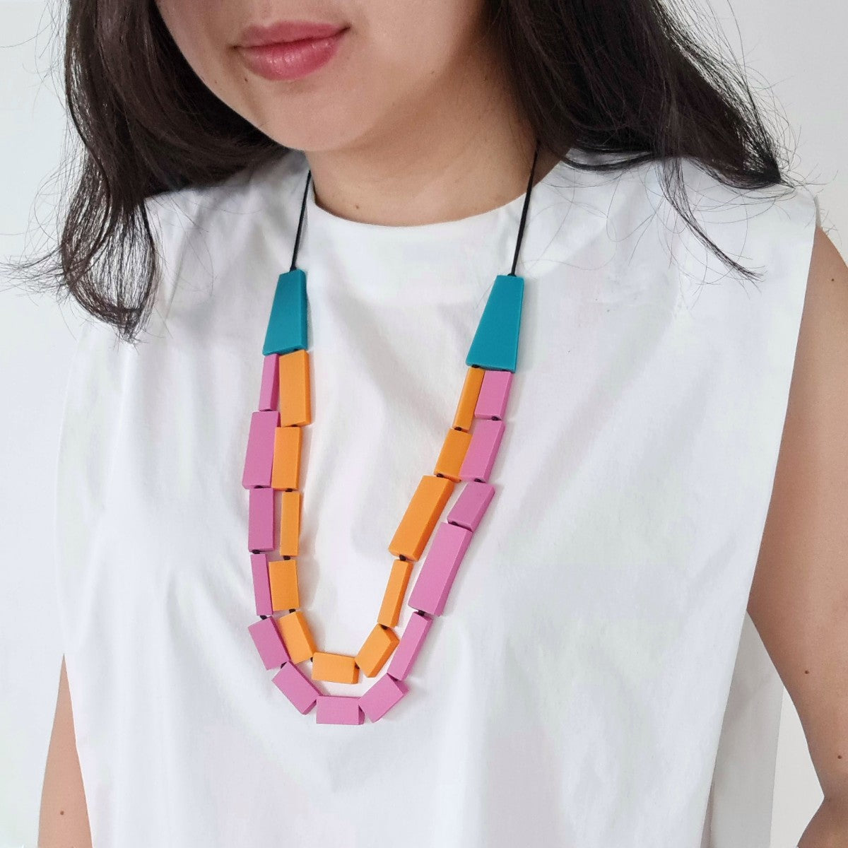 Deeva Double Layer Orange Pink Necklace